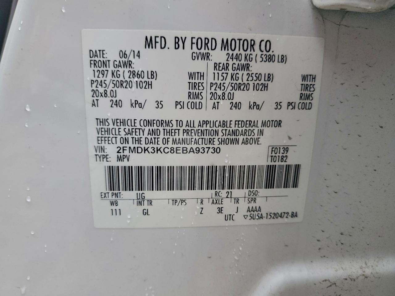 2014 FORD EDGE LIMITED photo 14