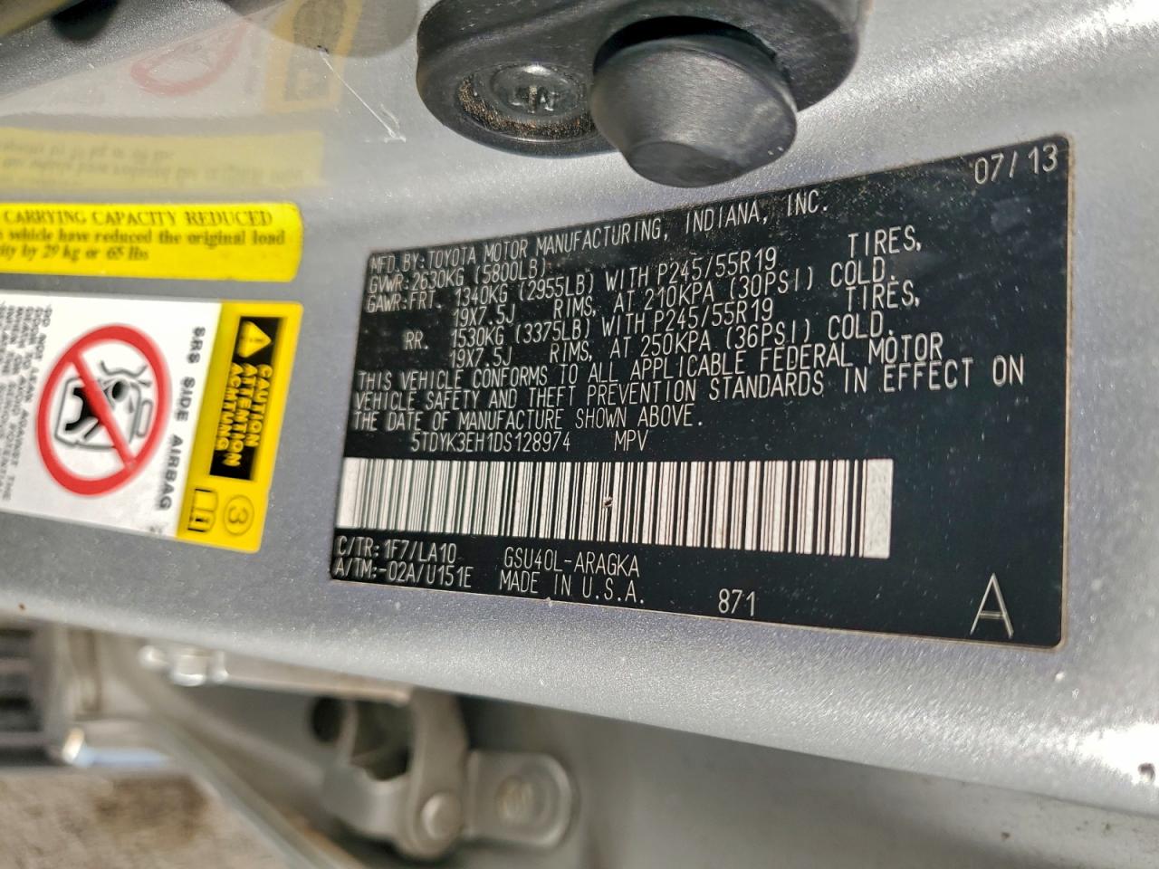 2013 TOYOTA HIGHLANDER LIMITED photo 13