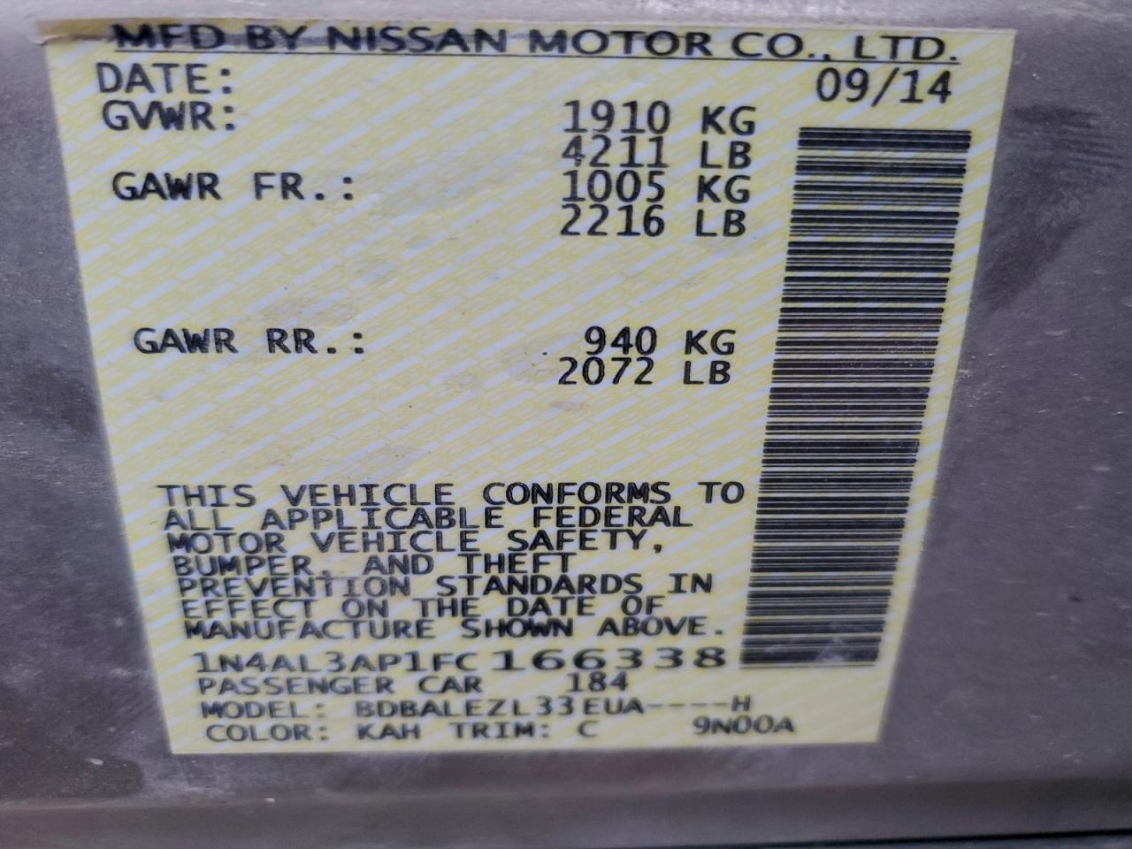 2015 NISSAN ALTIMA 2.5 photo 12
