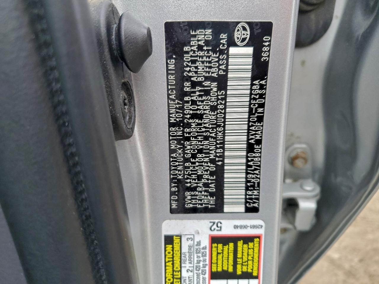 2018 TOYOTA CAMRY L photo 12