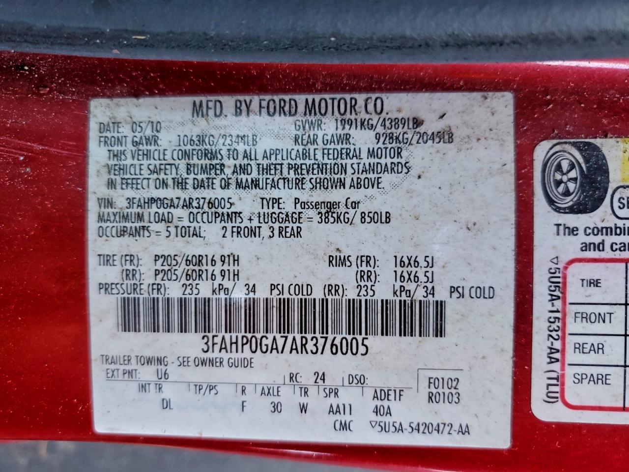2010 FORD FUSION S photo 12