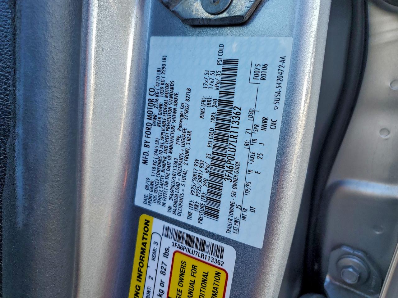 2020 FORD FUSION SE photo 13