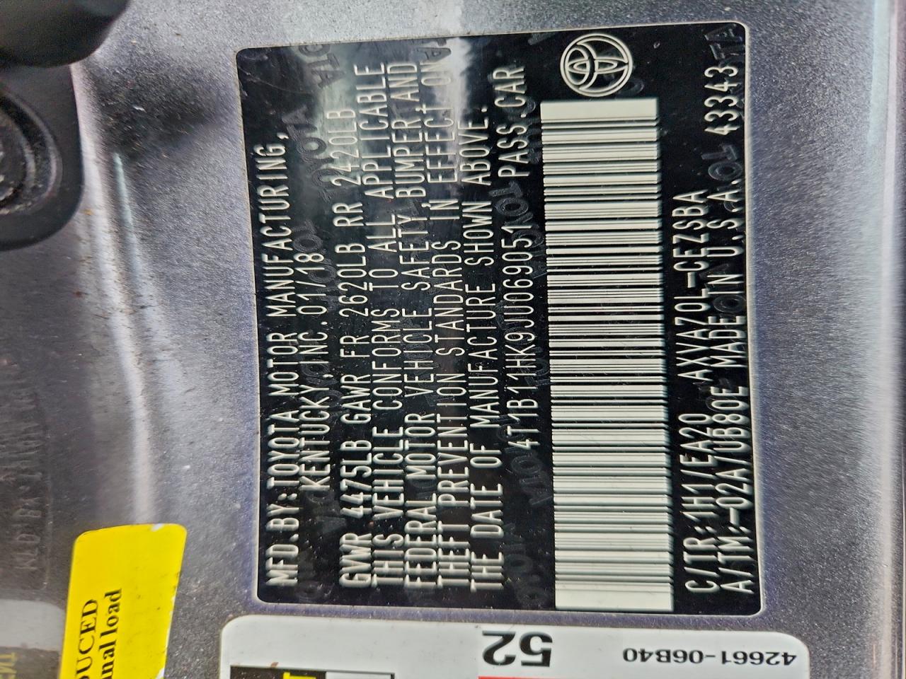 2018 TOYOTA CAMRY L photo 13