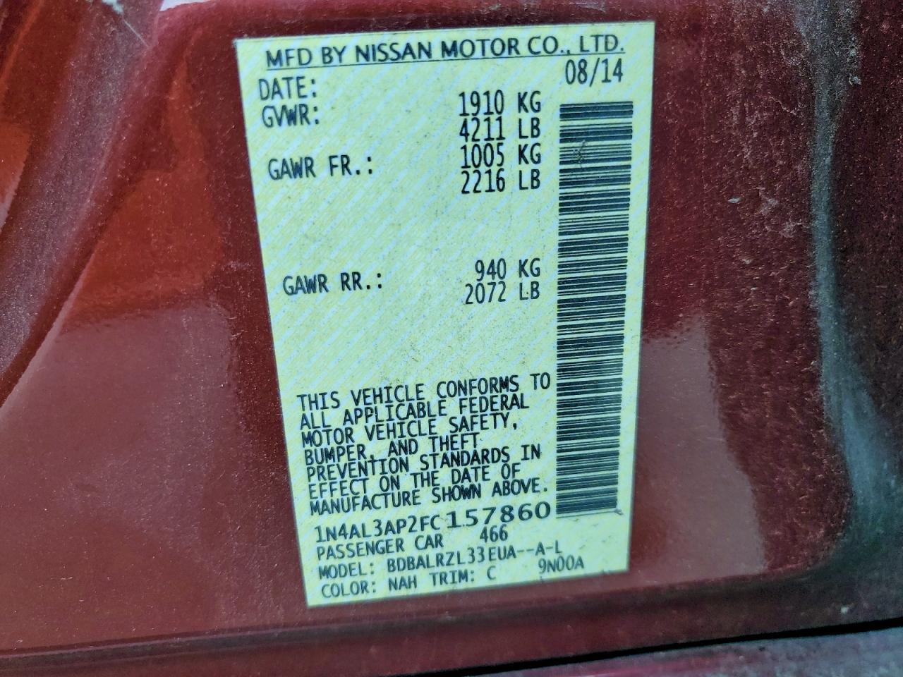 2015 NISSAN ALTIMA 2.5 photo 13