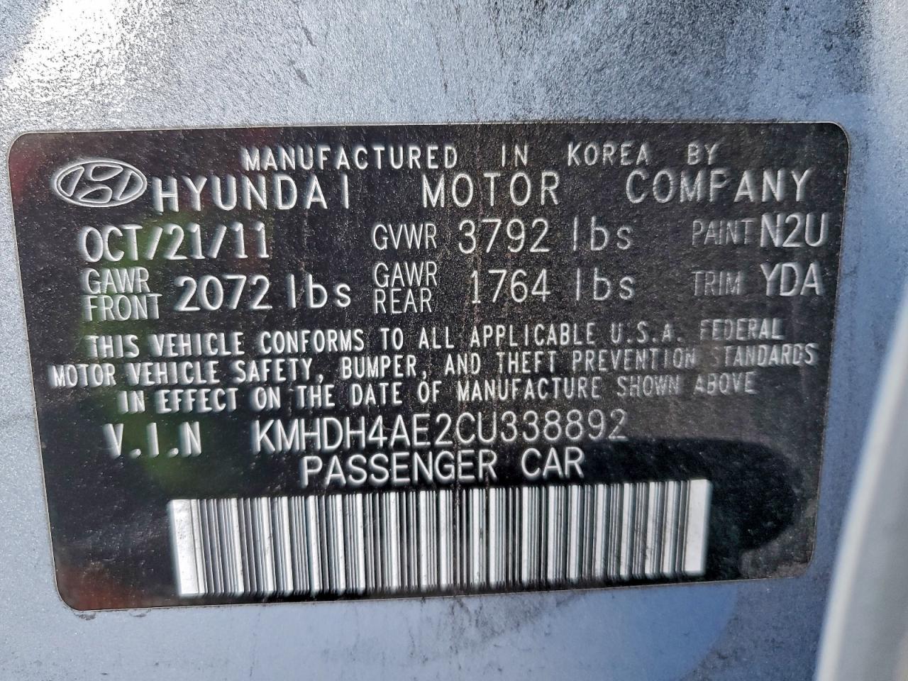 2012 HYUNDAI ELANTRA GLS photo 12