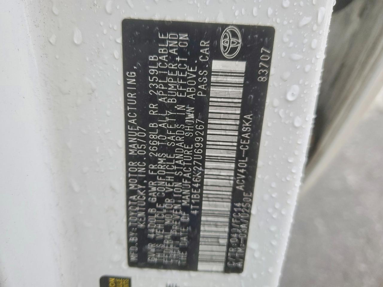2007 TOYOTA CAMRY CE photo 12