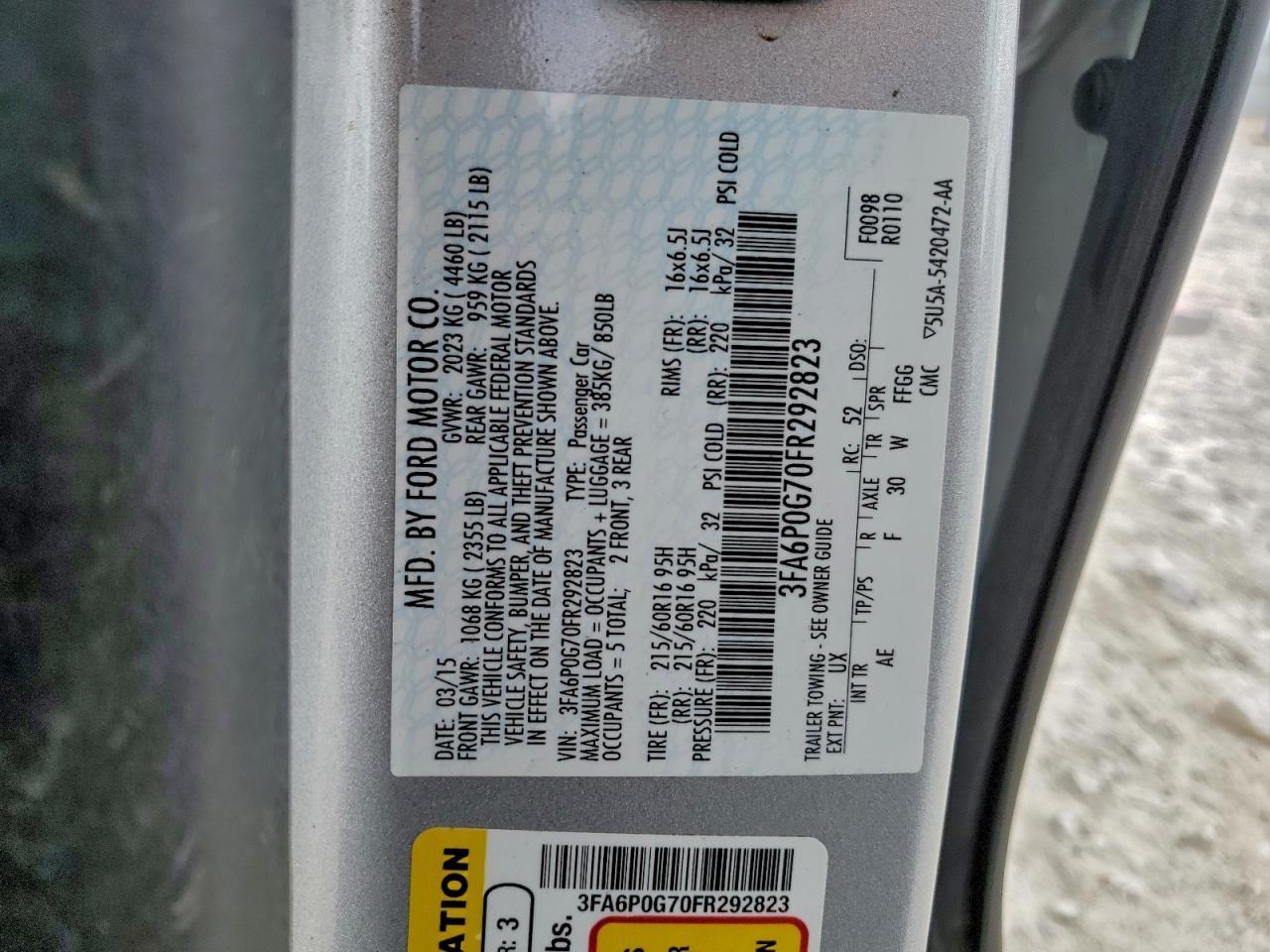 2015 FORD FUSION S photo 12