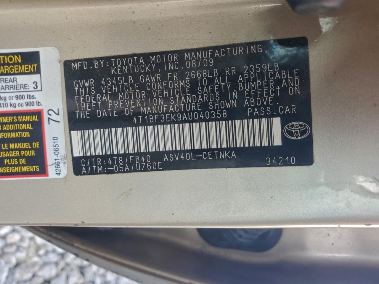 2010 TOYOTA CAMRY BASE photo 13