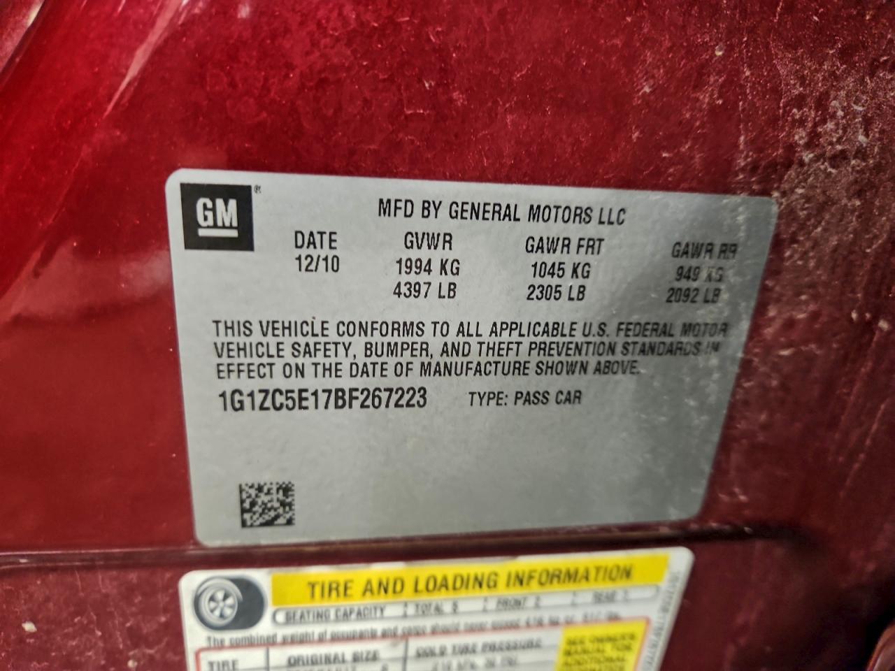 2011 CHEVROLET MALIBU 1LT photo 12