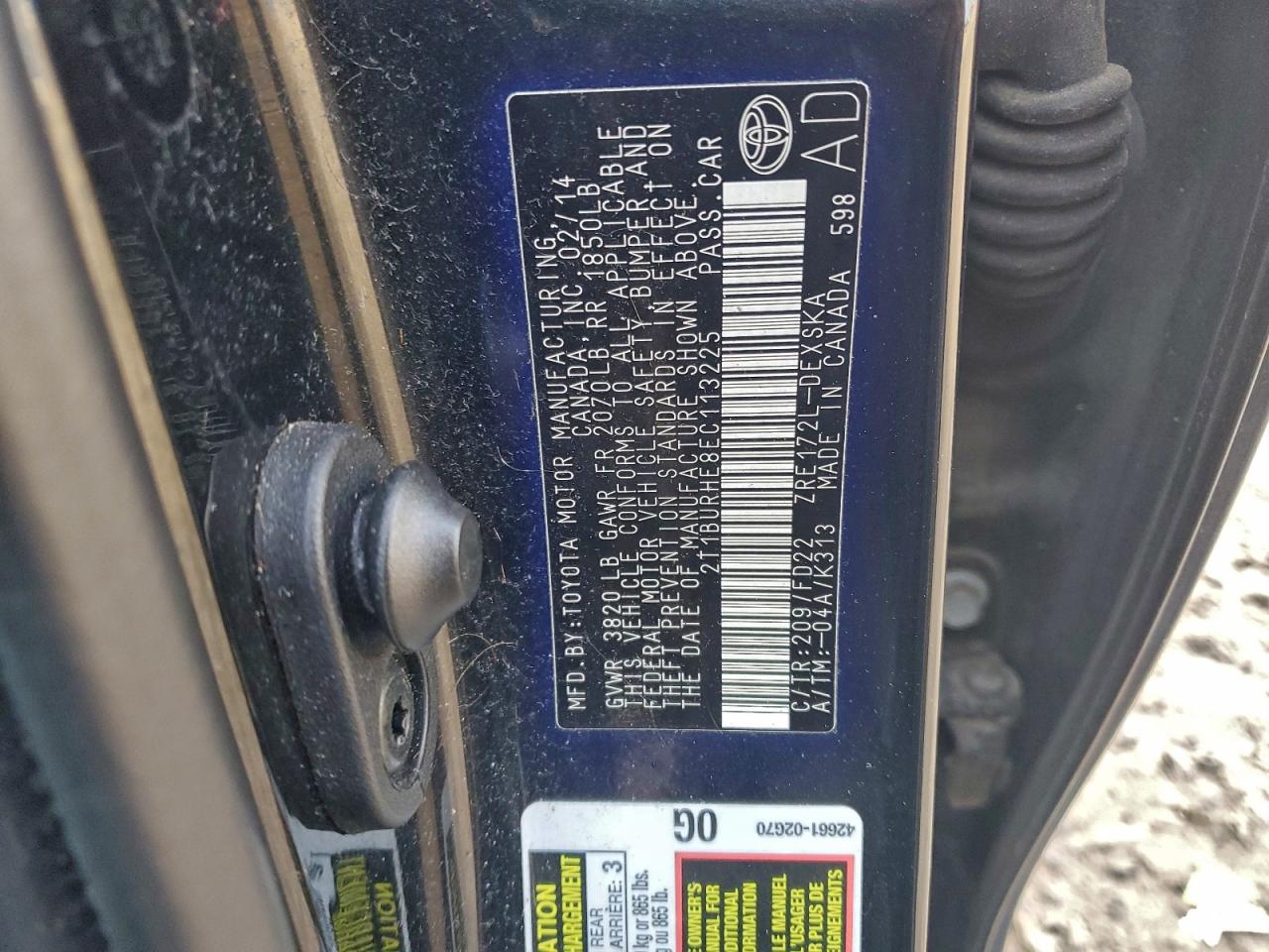 2014 TOYOTA COROLLA L photo 12