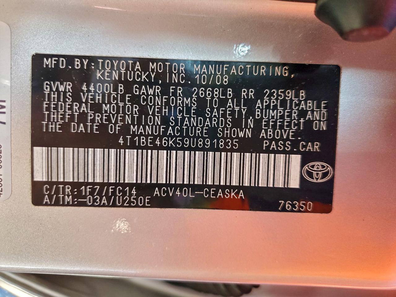 2009 TOYOTA CAMRY BASE photo 12