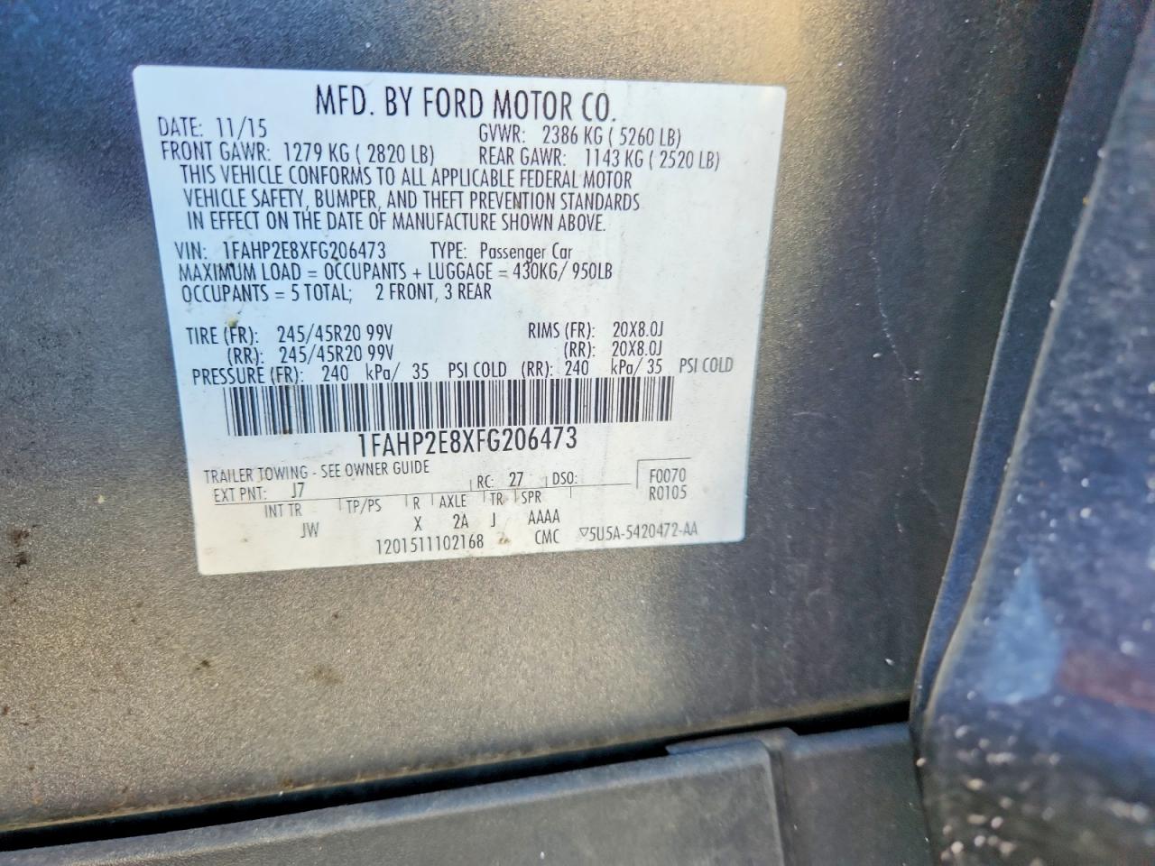 2015 FORD TAURUS SEL photo 12