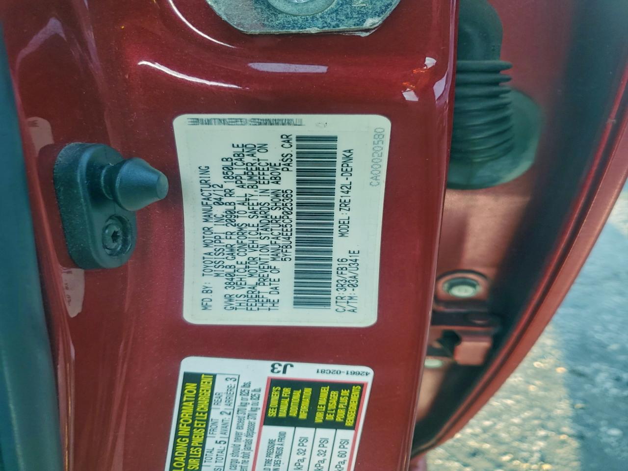 2012 TOYOTA COROLLA BASE photo 12