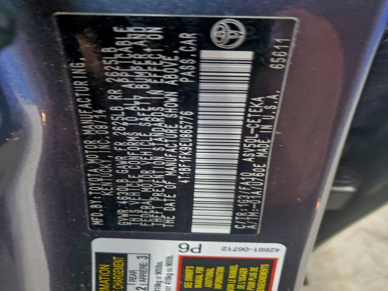 2014 TOYOTA CAMRY L photo 12