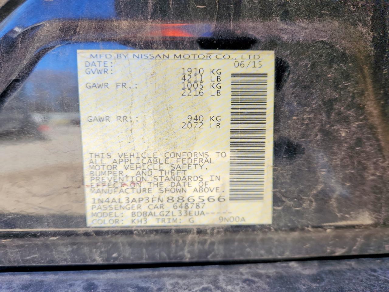 2015 NISSAN ALTIMA 2.5 photo 12