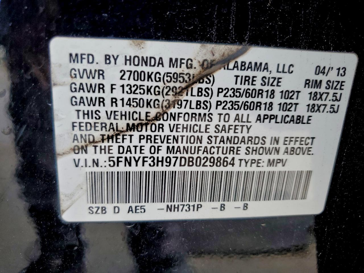 2013 HONDA PILOT TOURING photo 13