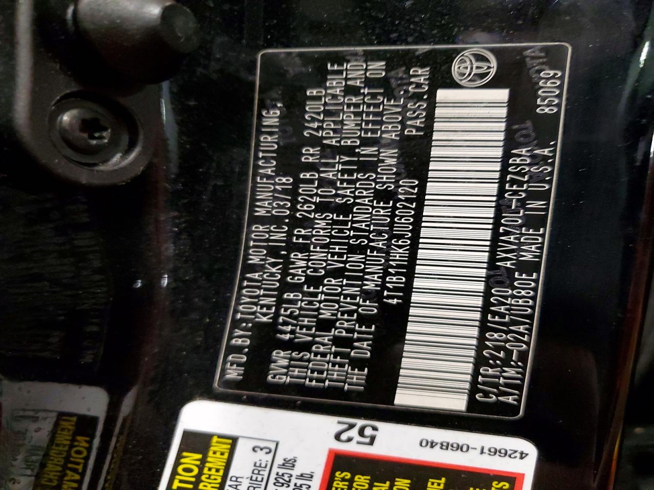 2018 TOYOTA CAMRY L photo 23
