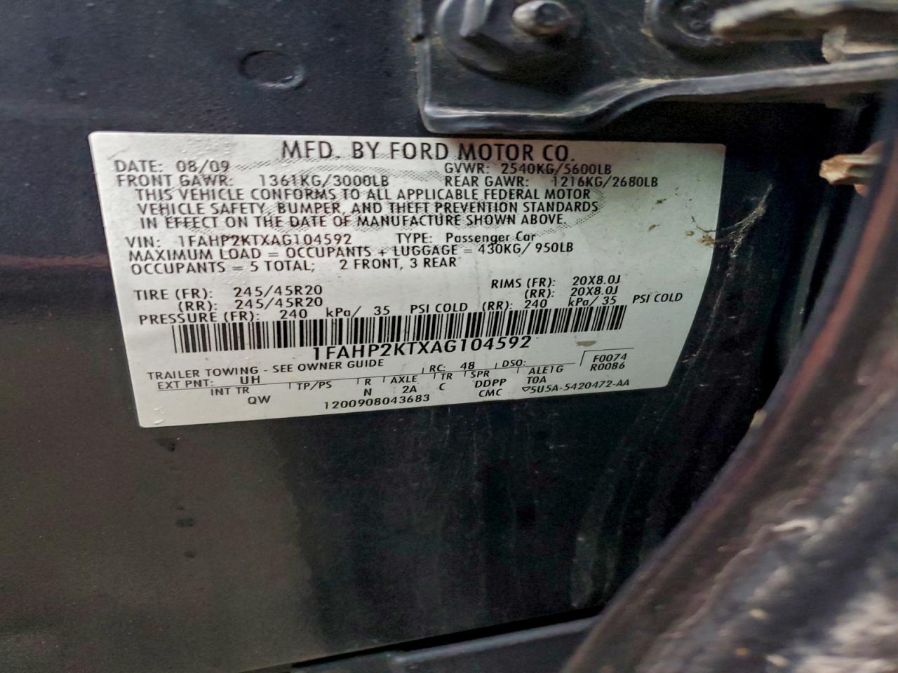 2010 FORD TAURUS SHO photo 12