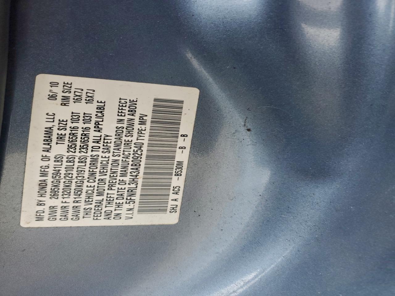 2010 HONDA ODYSSEY EX photo 13