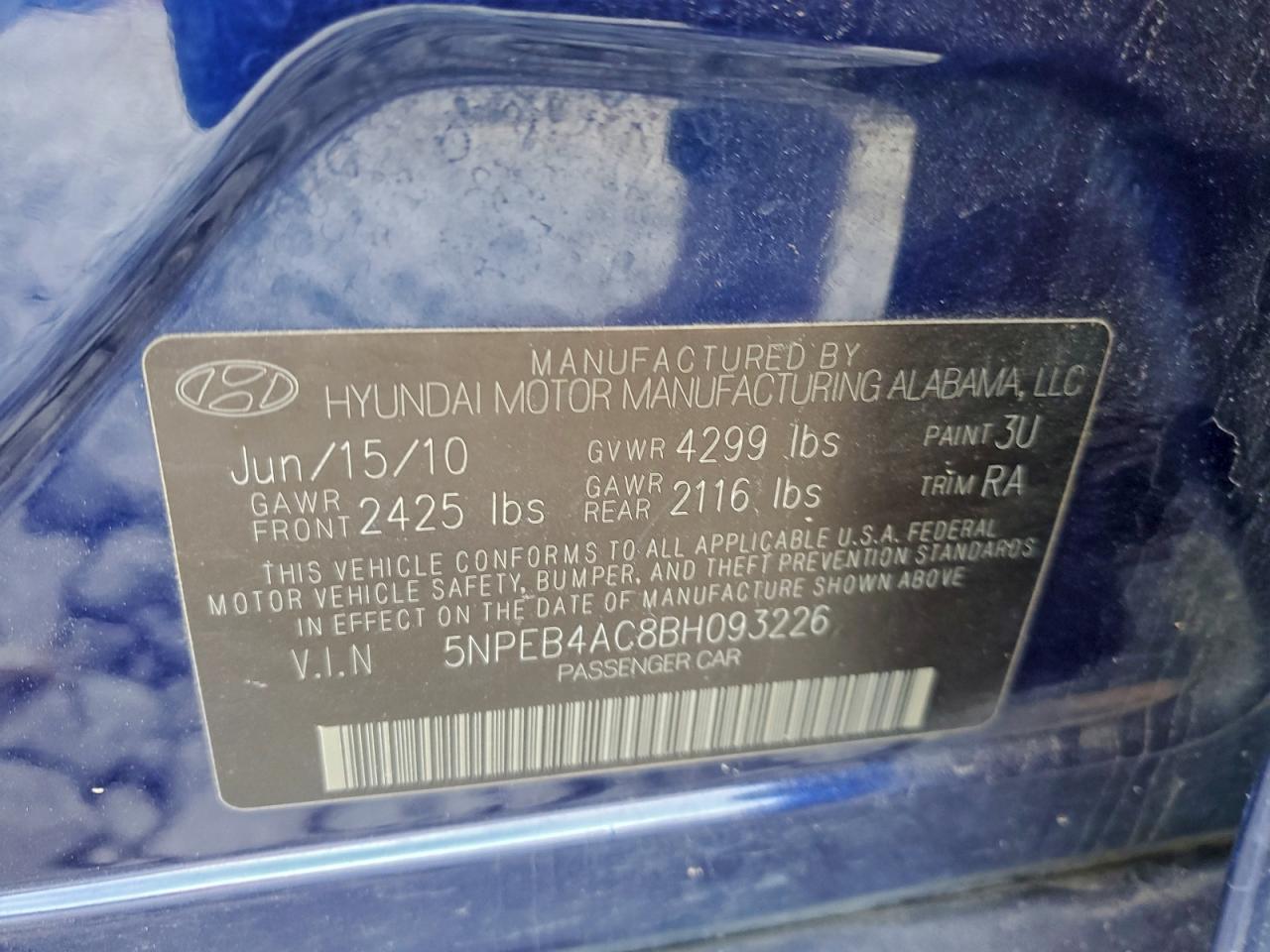2011 HYUNDAI SONATA GLS photo 12
