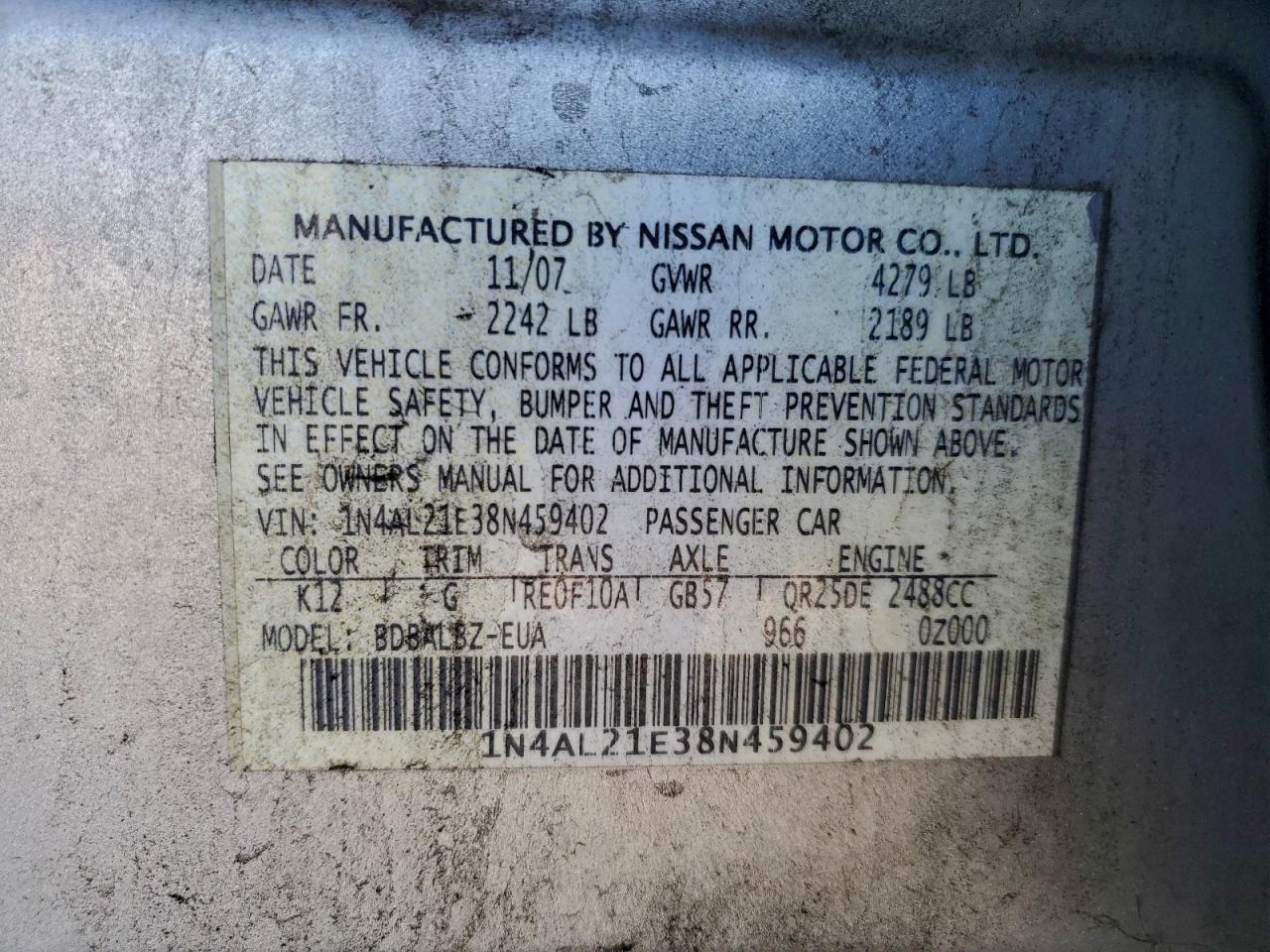 2008 NISSAN ALTIMA 2.5 photo 12