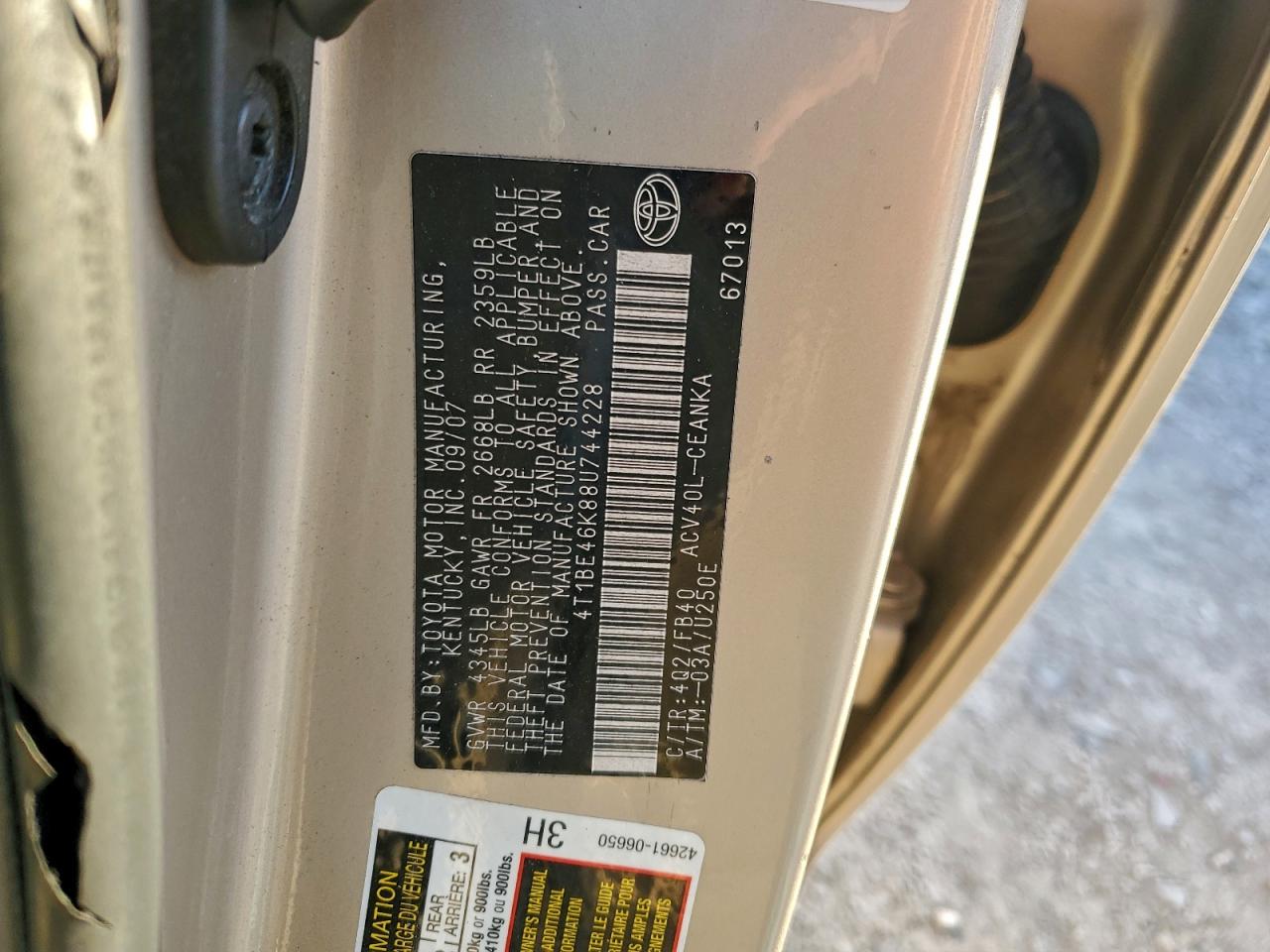 2008 TOYOTA CAMRY LE photo 12