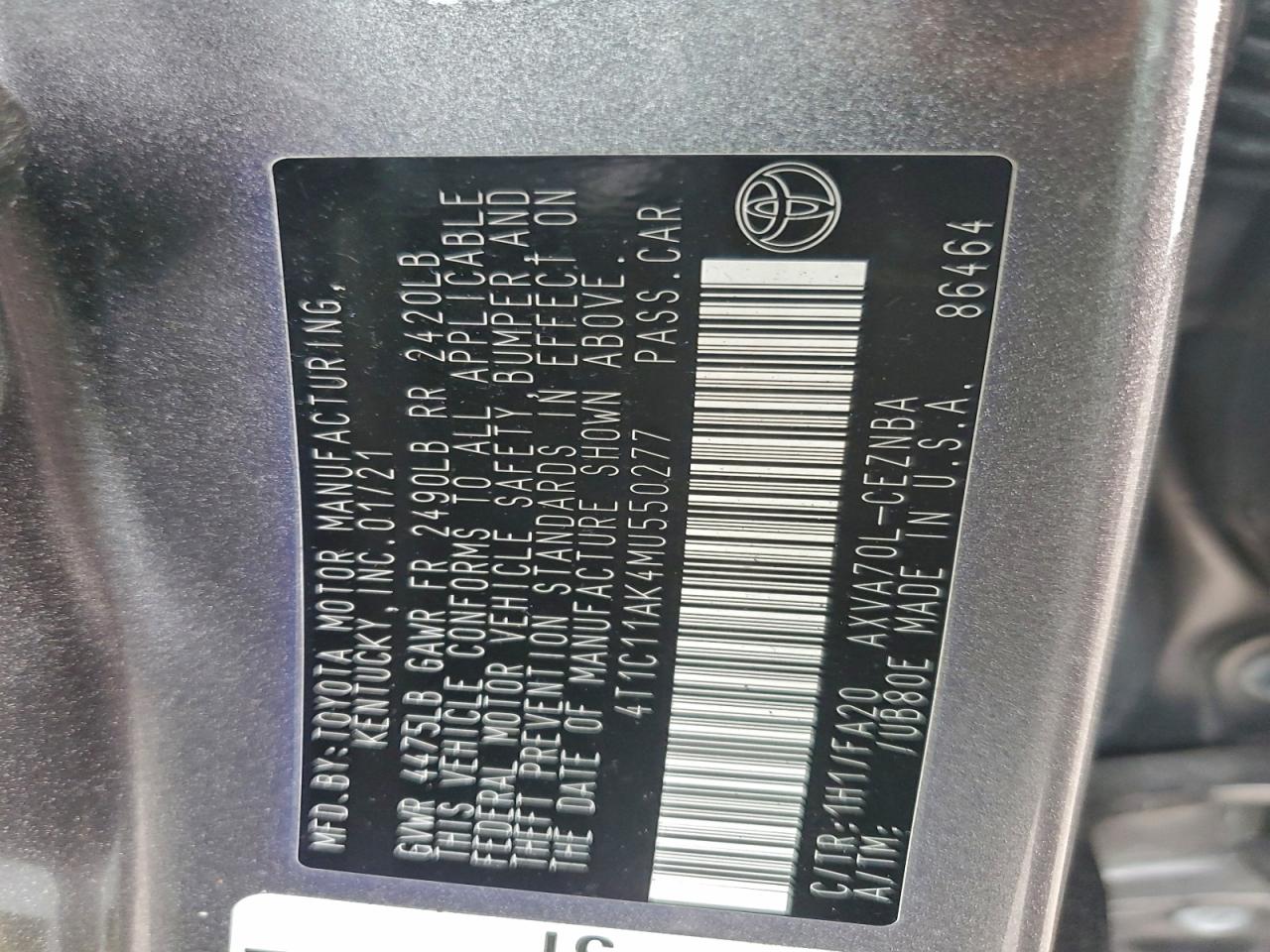 2021 TOYOTA CAMRY LE photo 12