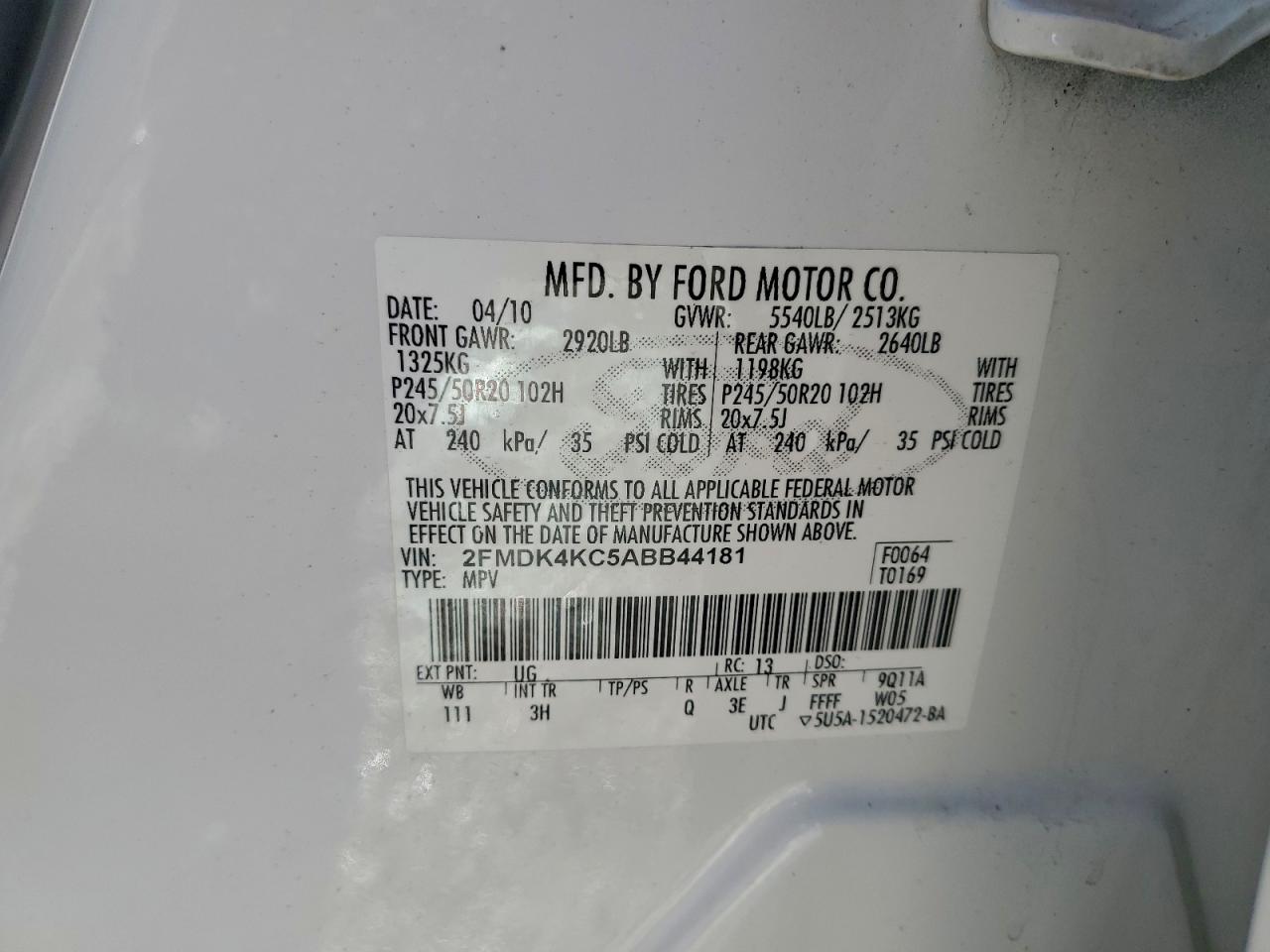 2010 FORD EDGE LIMITED photo 40