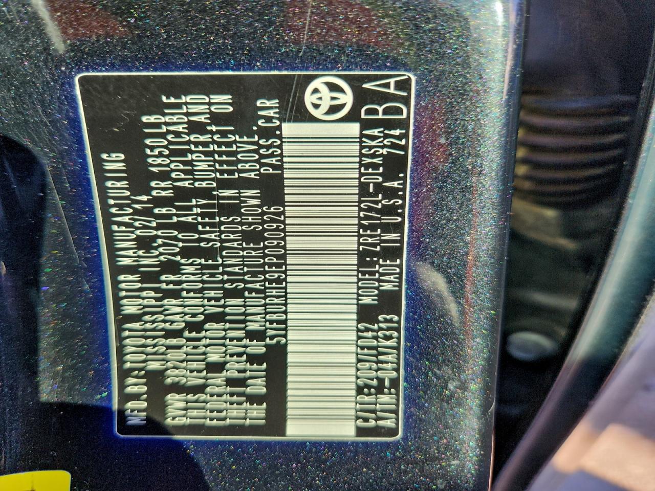 2014 TOYOTA COROLLA L photo 12