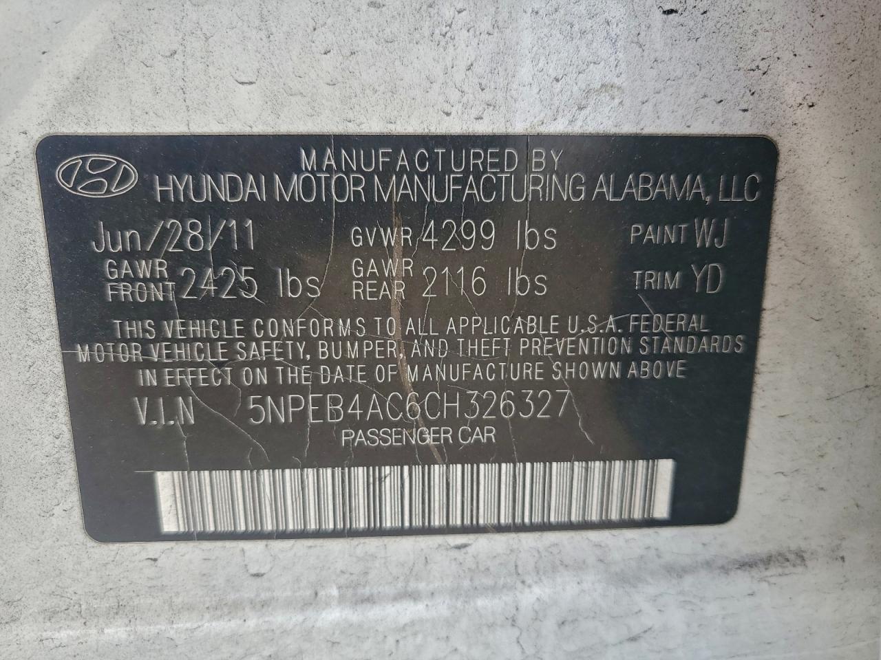 2012 HYUNDAI SONATA GLS photo 12