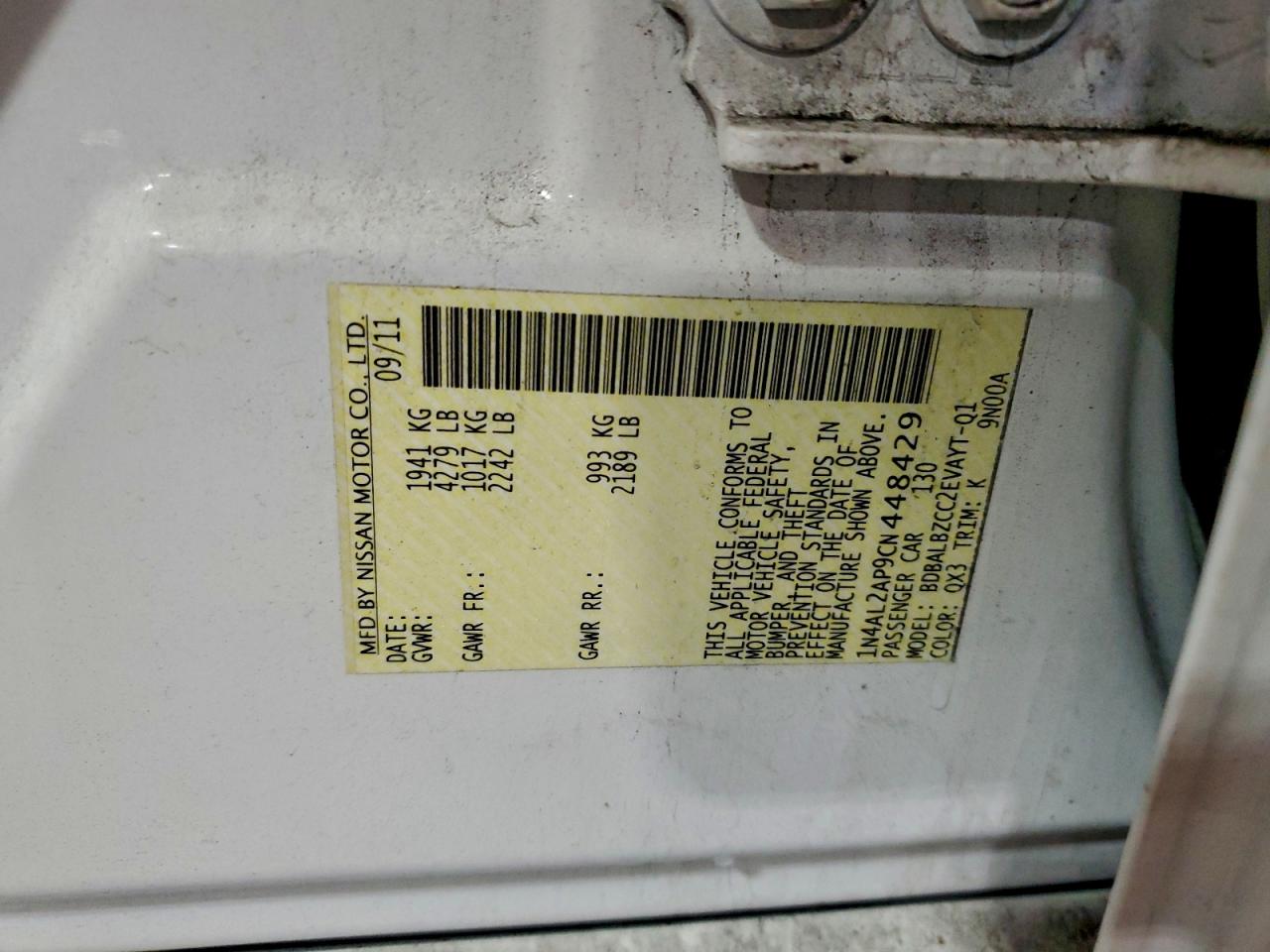 2012 NISSAN ALTIMA BASE photo 12