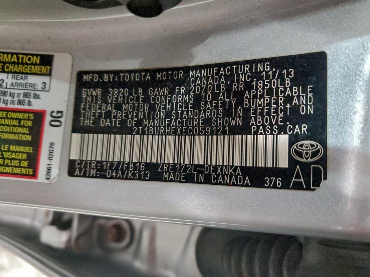 2014 TOYOTA COROLLA L photo 12
