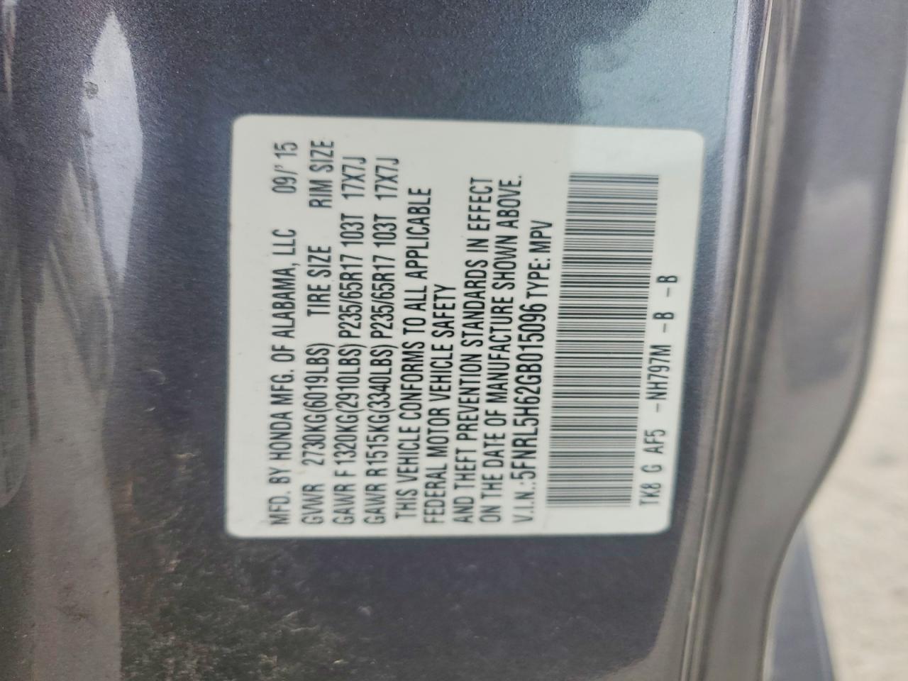 2016 HONDA ODYSSEY EXL photo 13