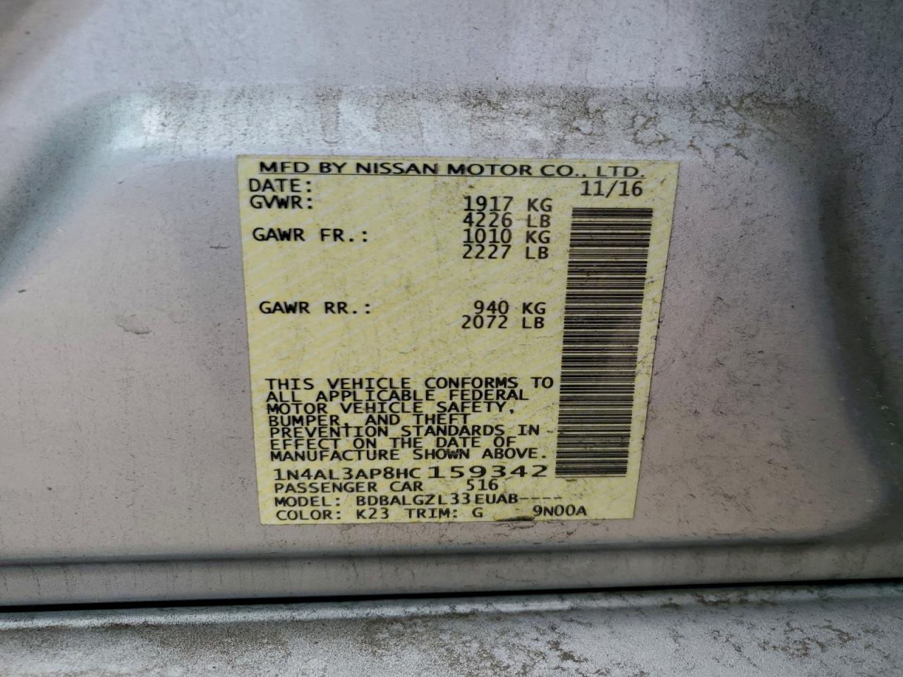2017 NISSAN ALTIMA 2.5 photo 12