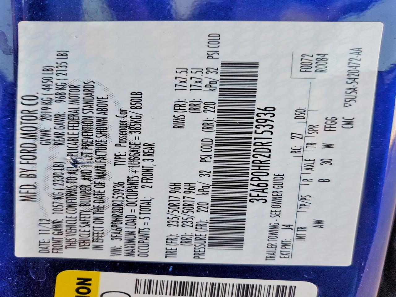 2013 FORD FUSION SE photo 12