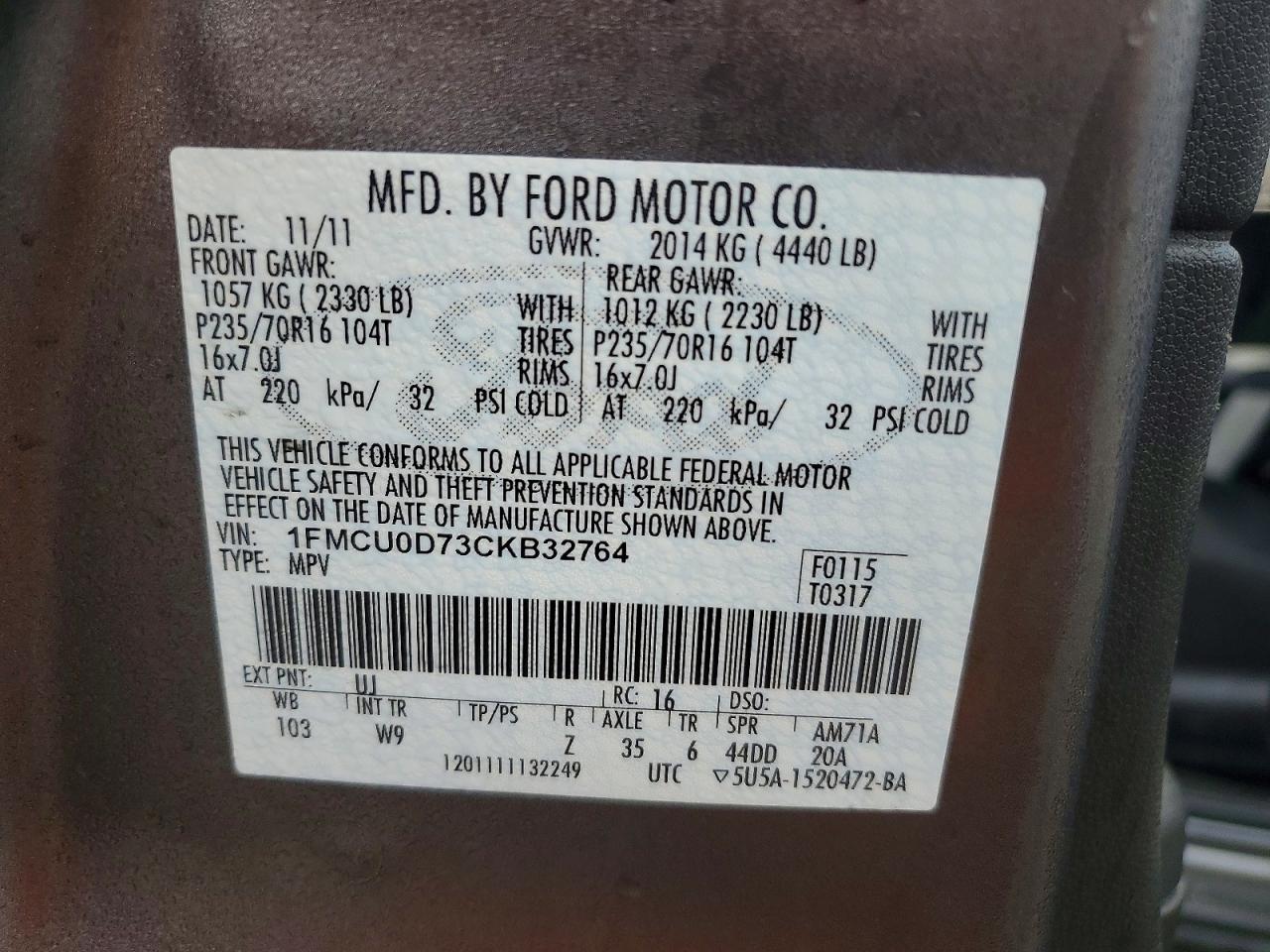 2012 FORD ESCAPE XLT photo 13
