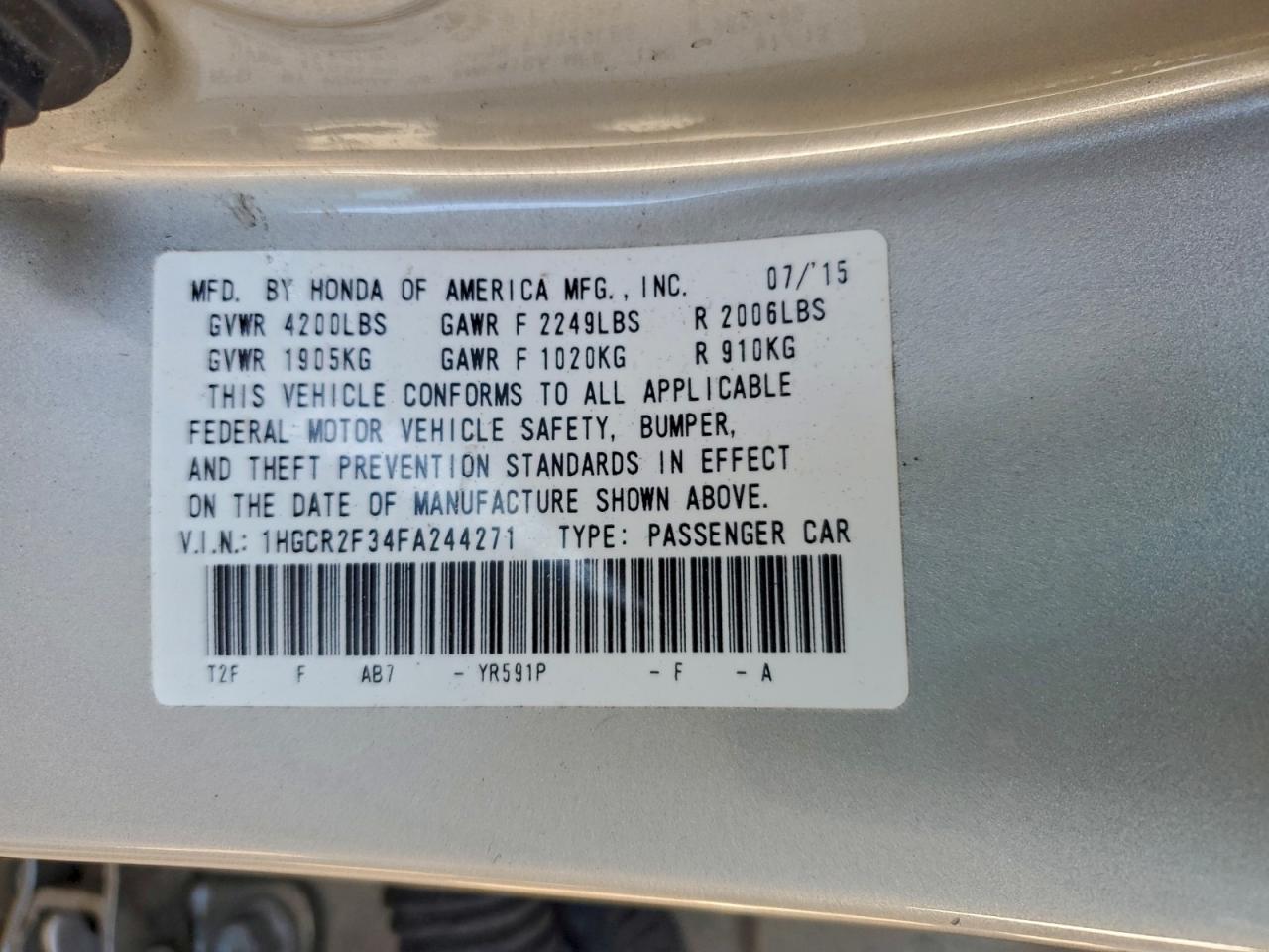 2015 HONDA ACCORD LX photo 12