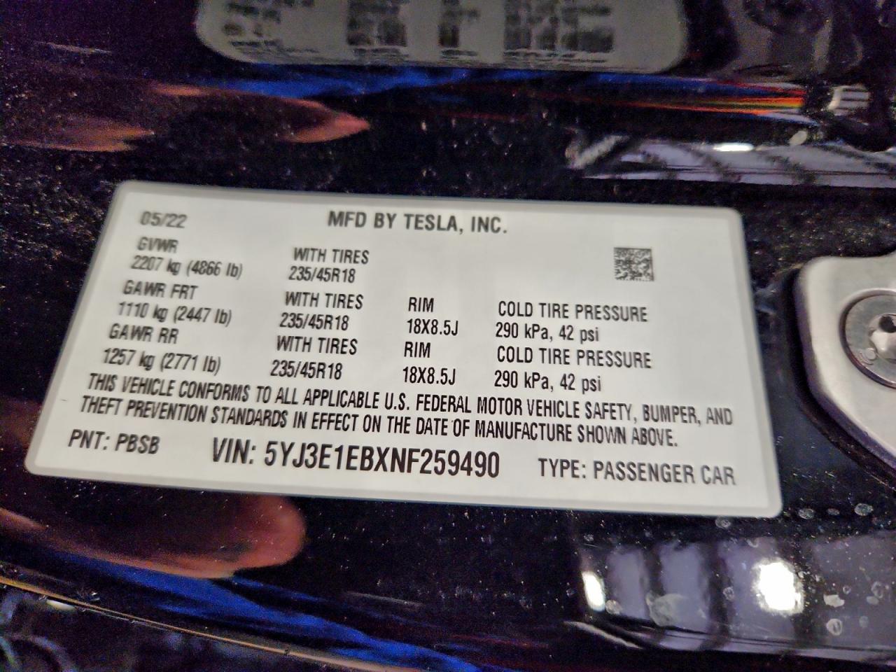 2022 TESLA MODEL 3 photo 12