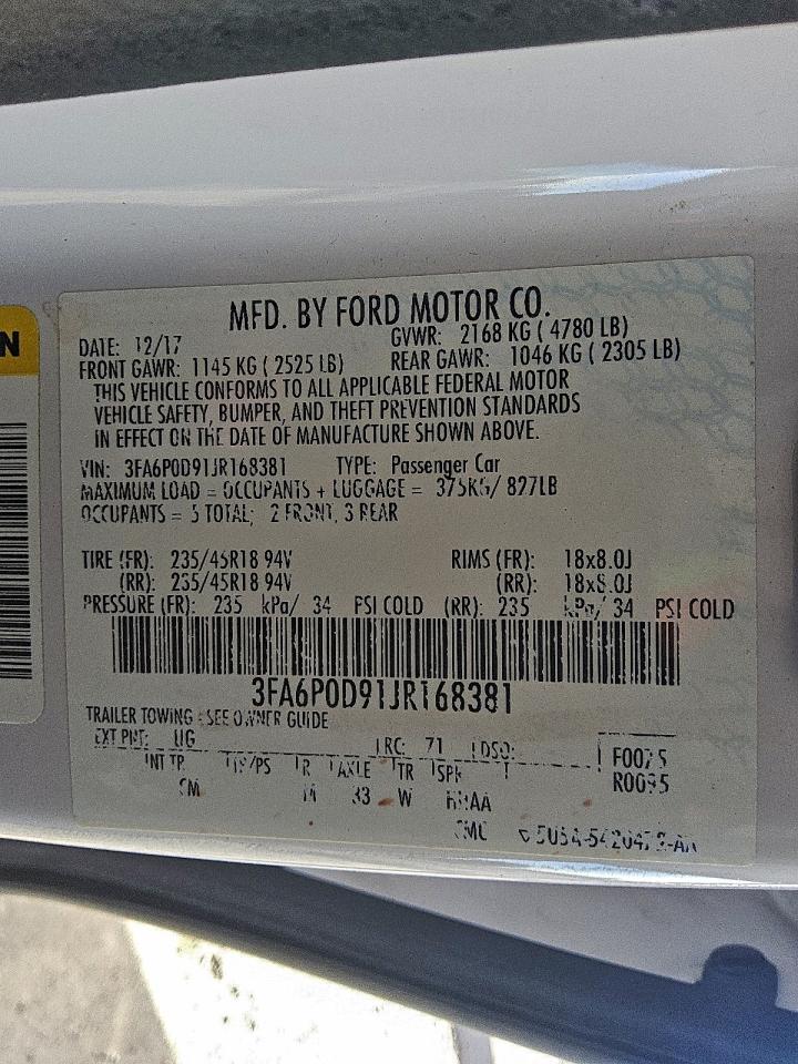 2018 FORD FUSION TITANIUM/PLATINUM photo 12