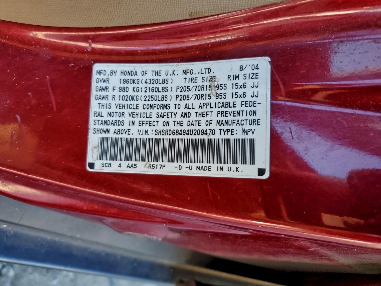 2004 HONDA CR-V LX photo 13