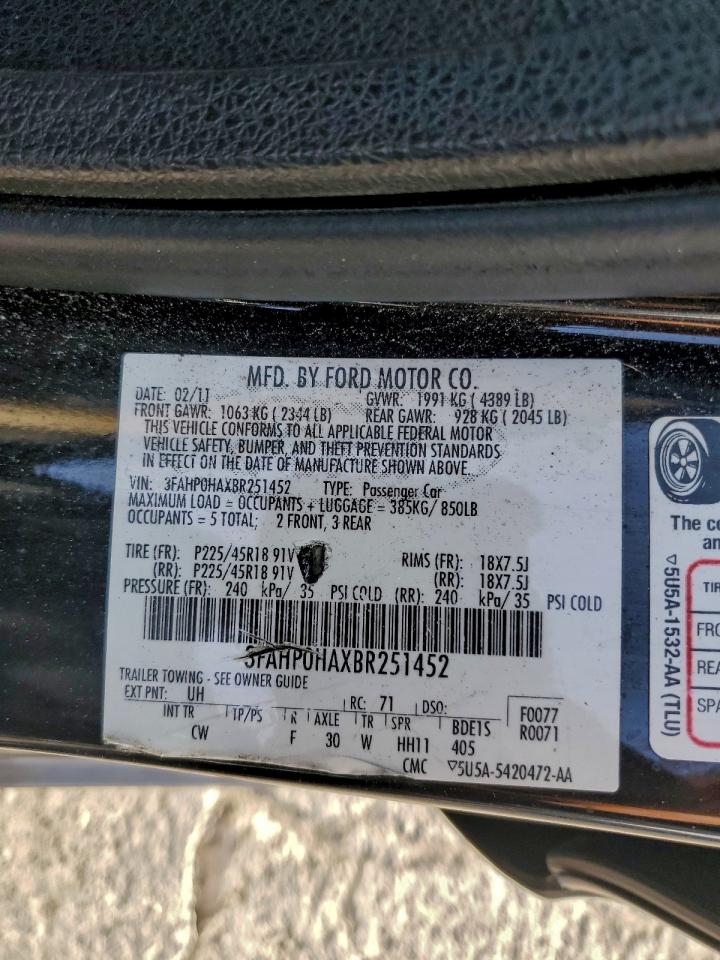 2011 FORD FUSION SE photo 12
