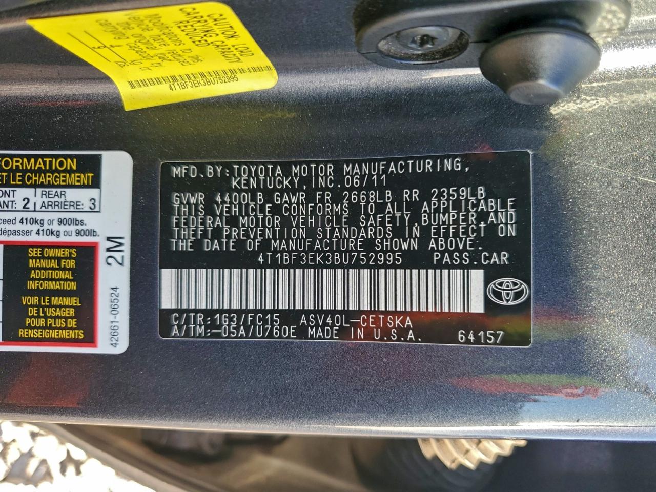 2011 TOYOTA CAMRY BASE photo 12