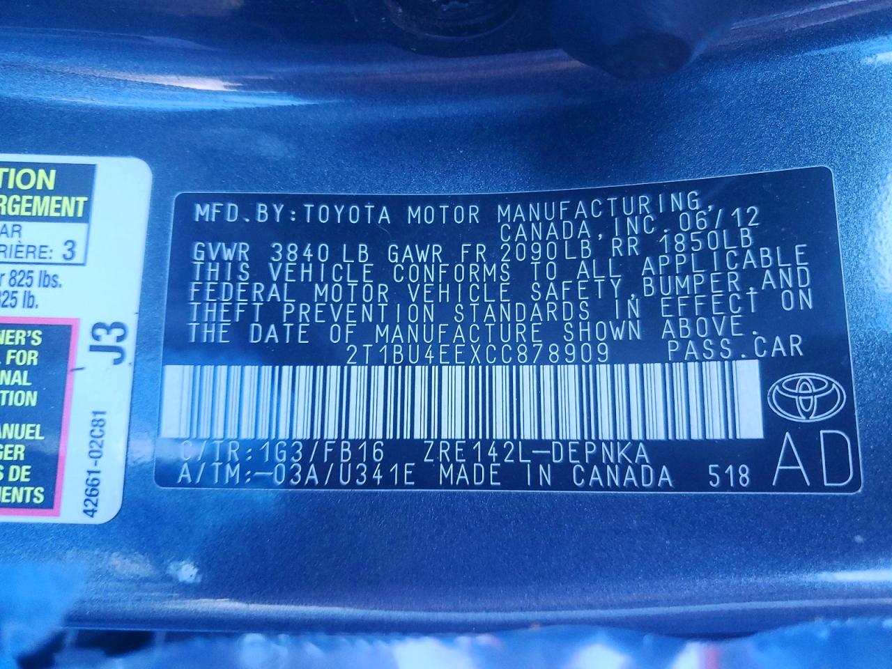 2012 TOYOTA COROLLA BASE photo 13