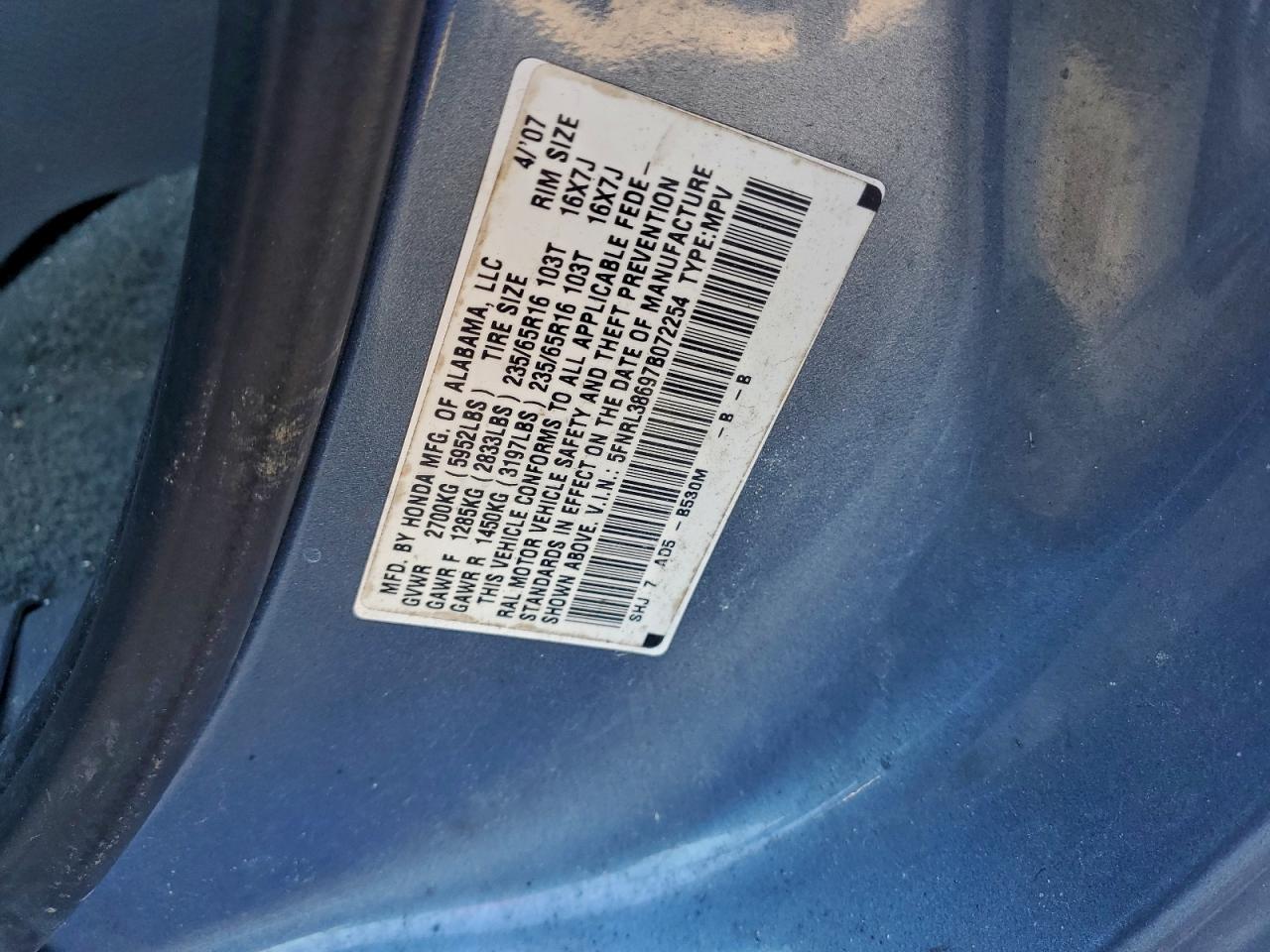 2007 HONDA ODYSSEY EXL photo 13