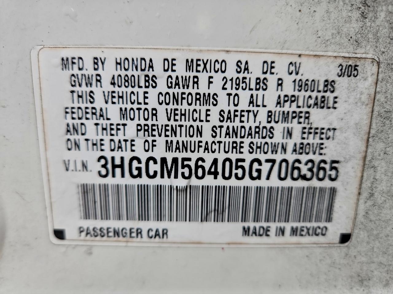 2005 HONDA ACCORD LX photo 12