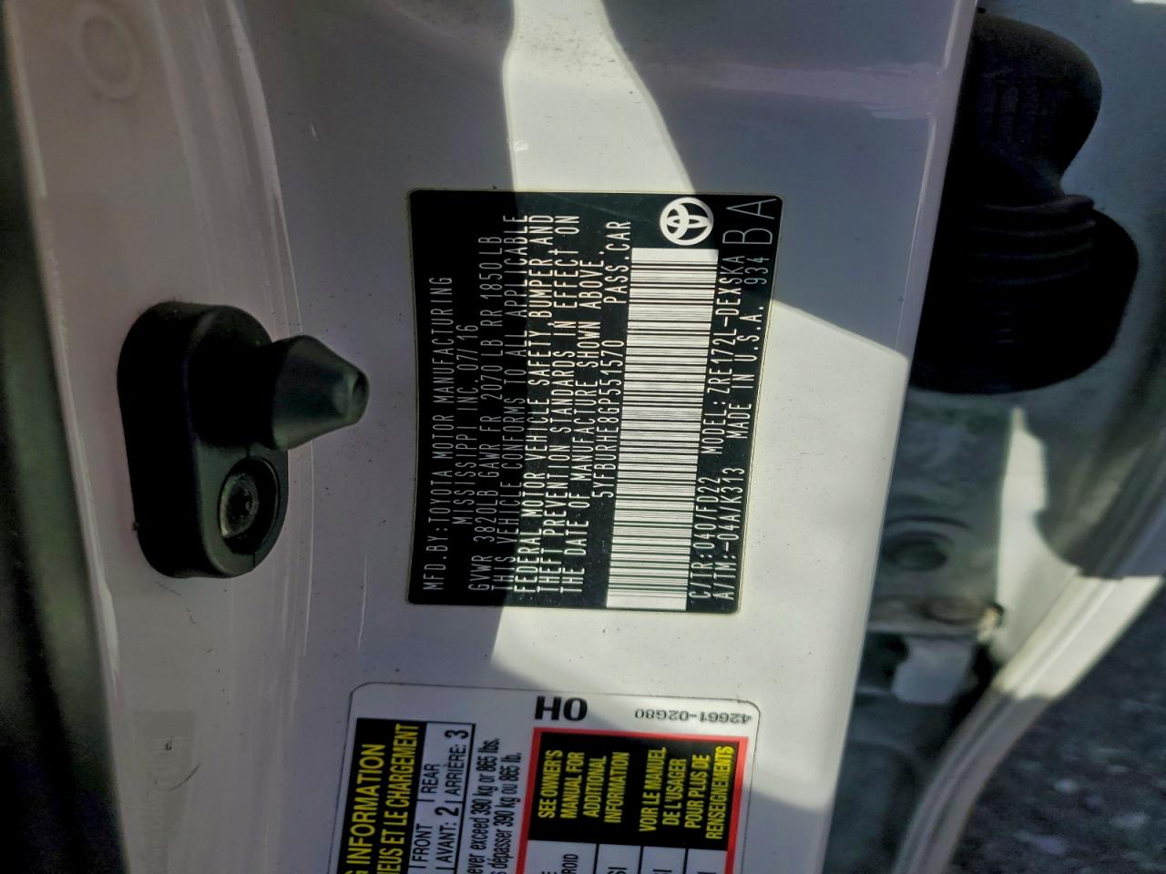 2016 TOYOTA COROLLA L photo 13