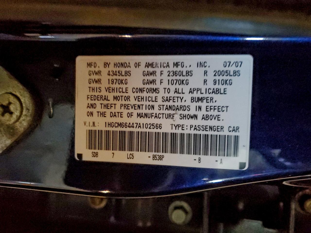 2007 HONDA ACCORD SE photo 12