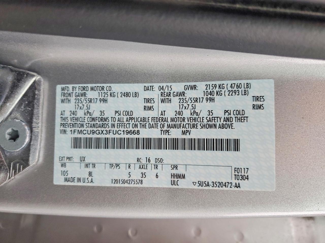 2015 FORD ESCAPE SE photo 14