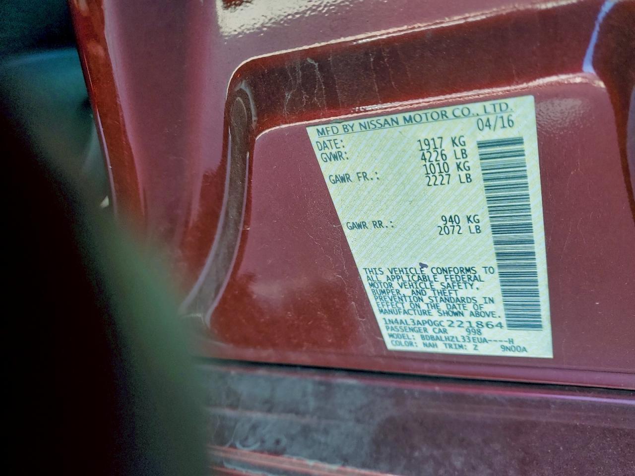 2016 NISSAN ALTIMA 2.5 photo 13