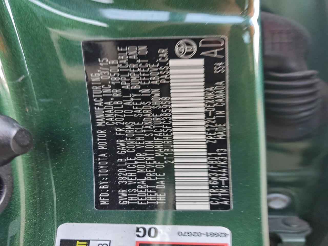 2015 TOYOTA COROLLA L photo 12